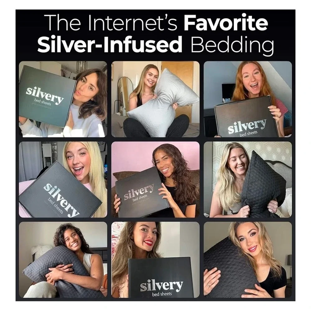Silvery Silver Infused Microfiber Bed Sheets Full Frost Gray 4pc Set New